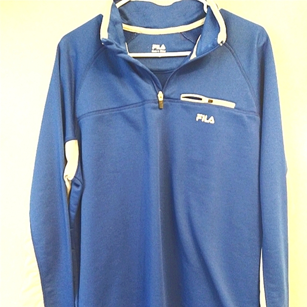 FILA Mens Large activewear shirt Blue and Gray with zip neck Pre Loved
